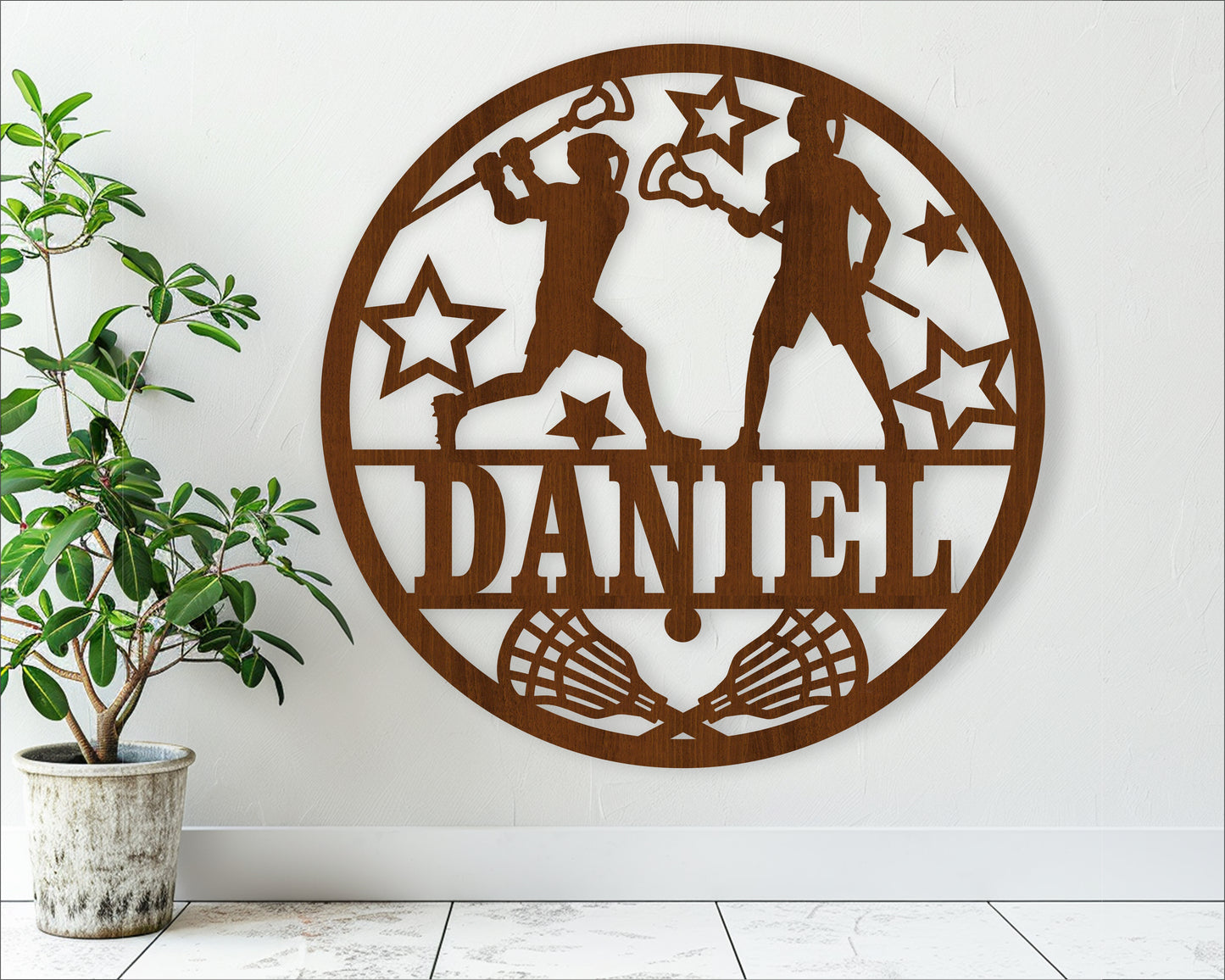 Lacrosse male name wall sign. SVG / DXF / AI / PDF / CDR