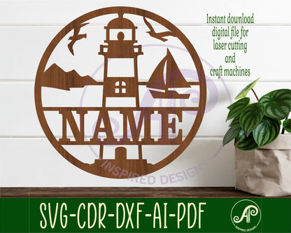 Lighthouse name wall sign. SVG / DXF / AI / PDF / CDR