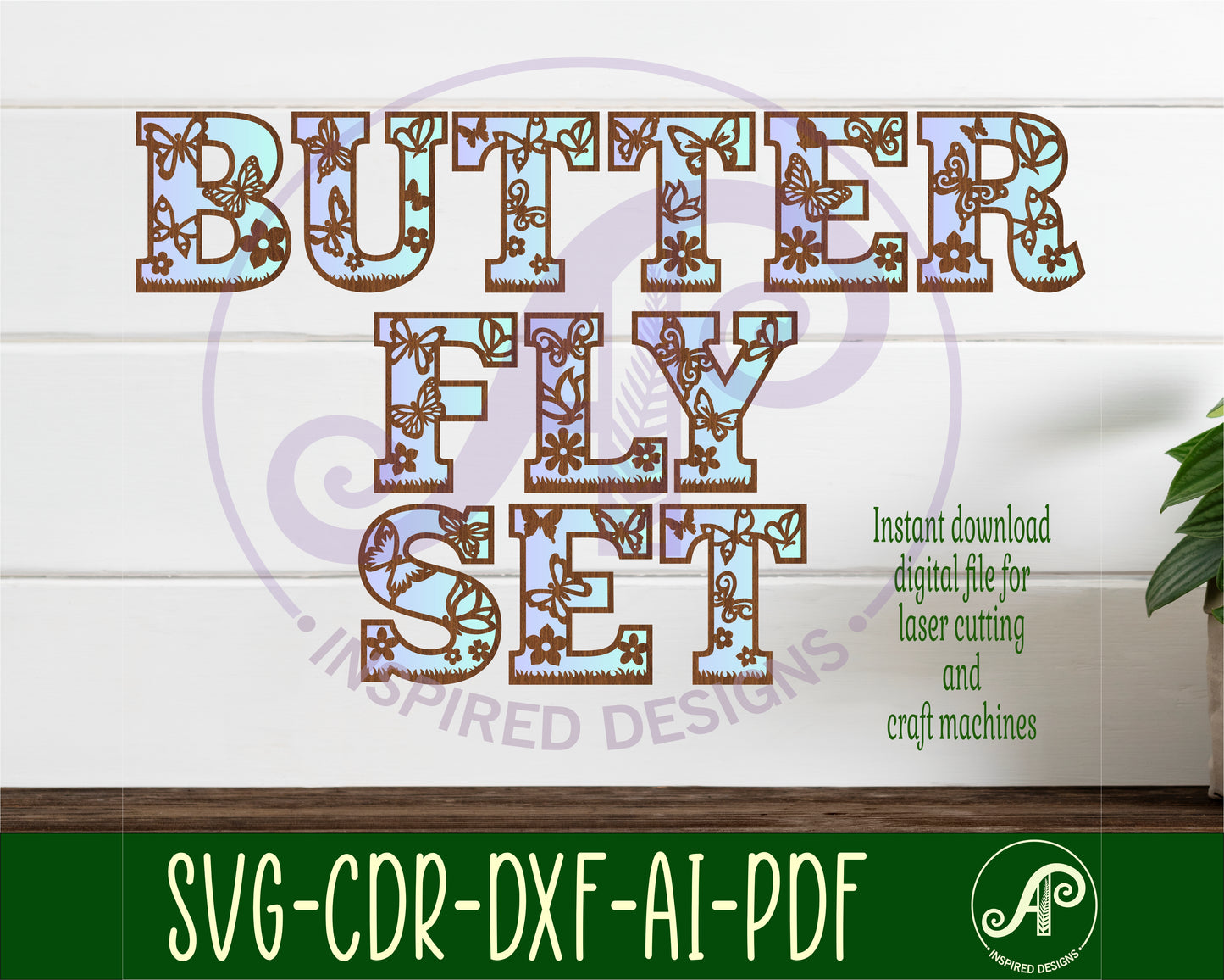 Butterfly alphabet letter set. 52 letter options