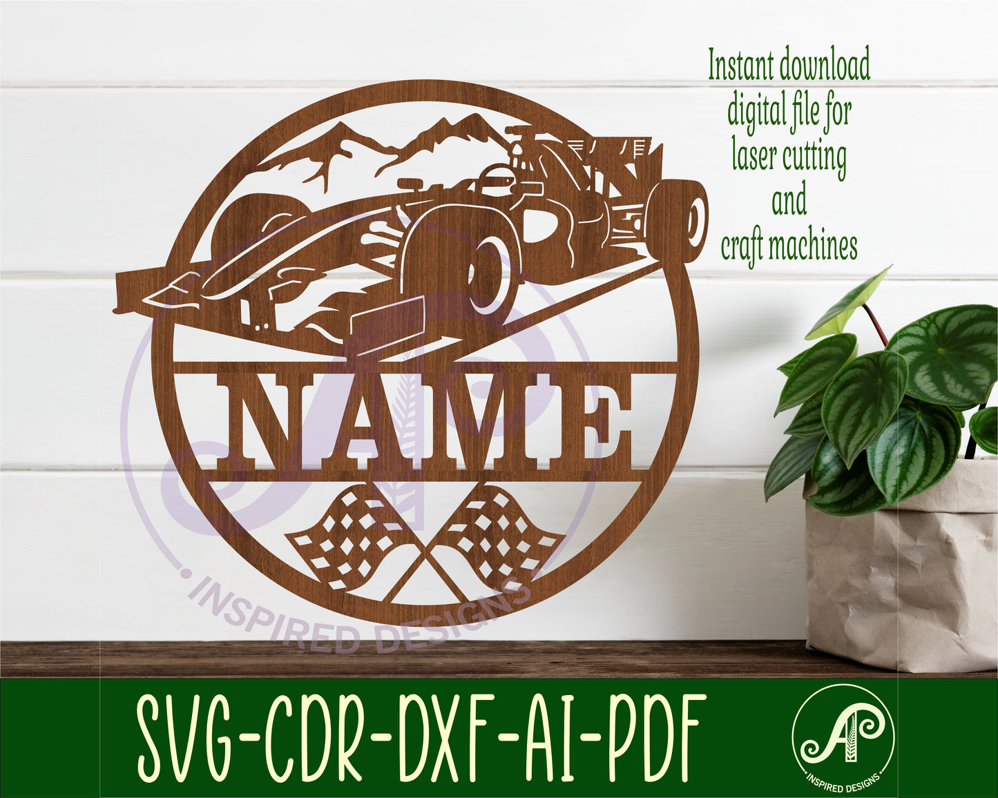 Race car name wall sign. SVG / DXF / AI / PDF / CDR