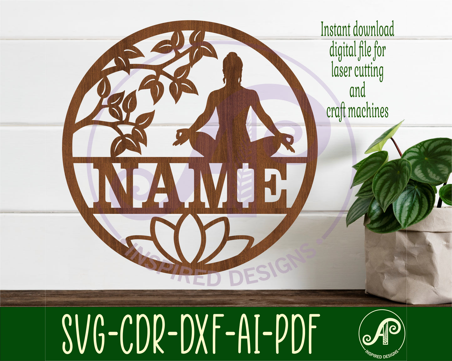 Yoga female  name wall sign. SVG / DXF / AI / PDF / CDR