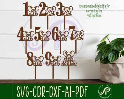 Elephant number cake topper design SVG / DXF / AI / PDF / CDR