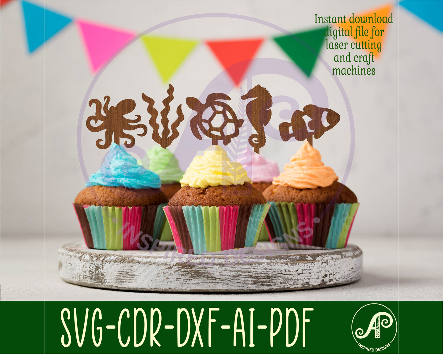 Ocean  cupcake topper design SVG / DXF / AI / PDF / CDR