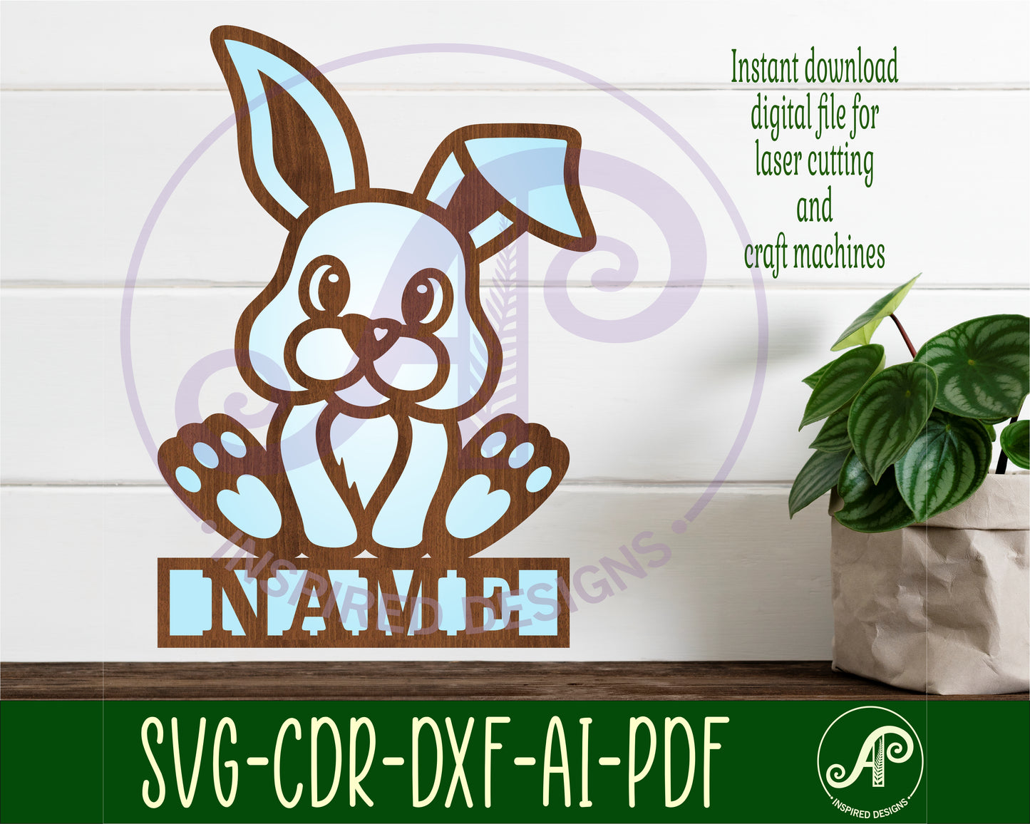 Cute bunny shape name sign SVG / DXF / AI / PDF / CDR