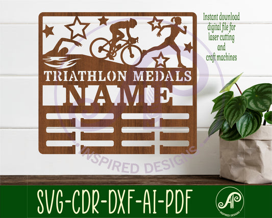 Triathlon female medal holder sign. SVG / DXF / AI / PDF / CDR