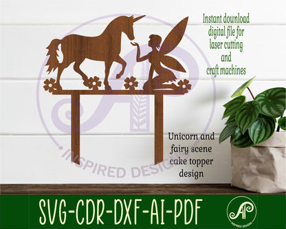 Unicorn and fairy cake topper design SVG / DXF / AI / PDF / CDR