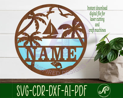 Beach scene name wall sign. SVG / DXF / AI / PDF / CDR