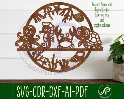 Cute ocean animals wall sign design SVG / DXF / AI / PDF / CDR