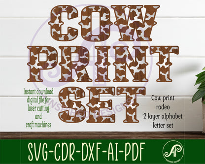 Cow print alphabet letter set. 26 letter options