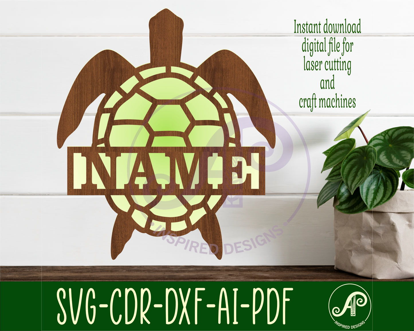 Detailed turtle shape name sign SVG / DXF / AI / PDF / CDR