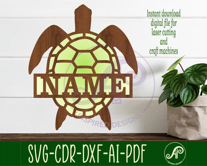 Detailed turtle shape name sign SVG / DXF / AI / PDF / CDR