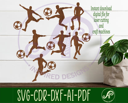 Soccer male players designs, 7 silhouette shapes