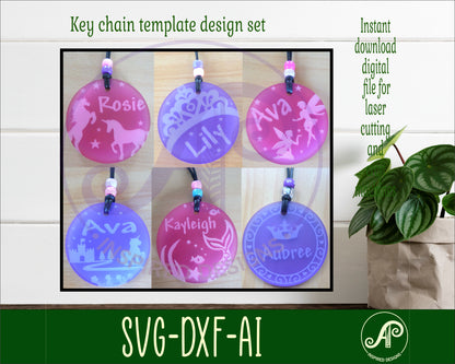 Round girl theme set 1, tag designs SVG / DXF / AI