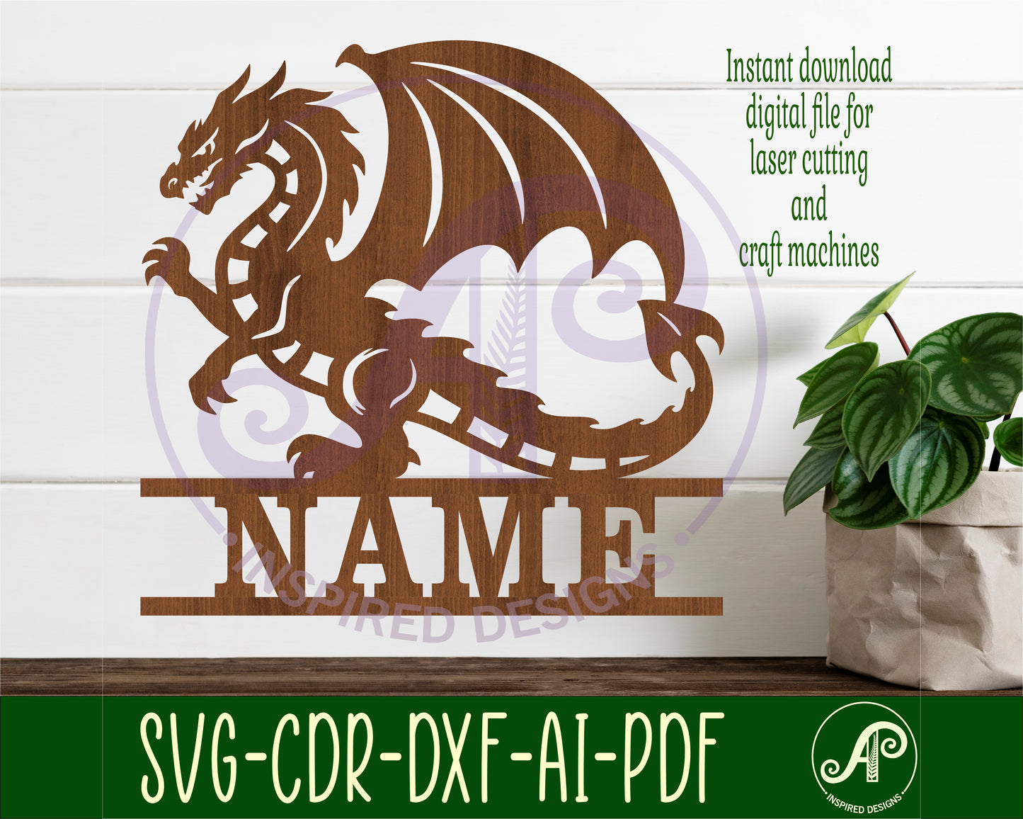 Detailed dragon shape name sign SVG / DXF / AI / PDF / CDR