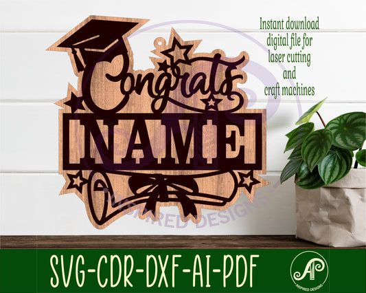 Congrats graduate shape name sign SVG / DXF / AI / PDF / CDR