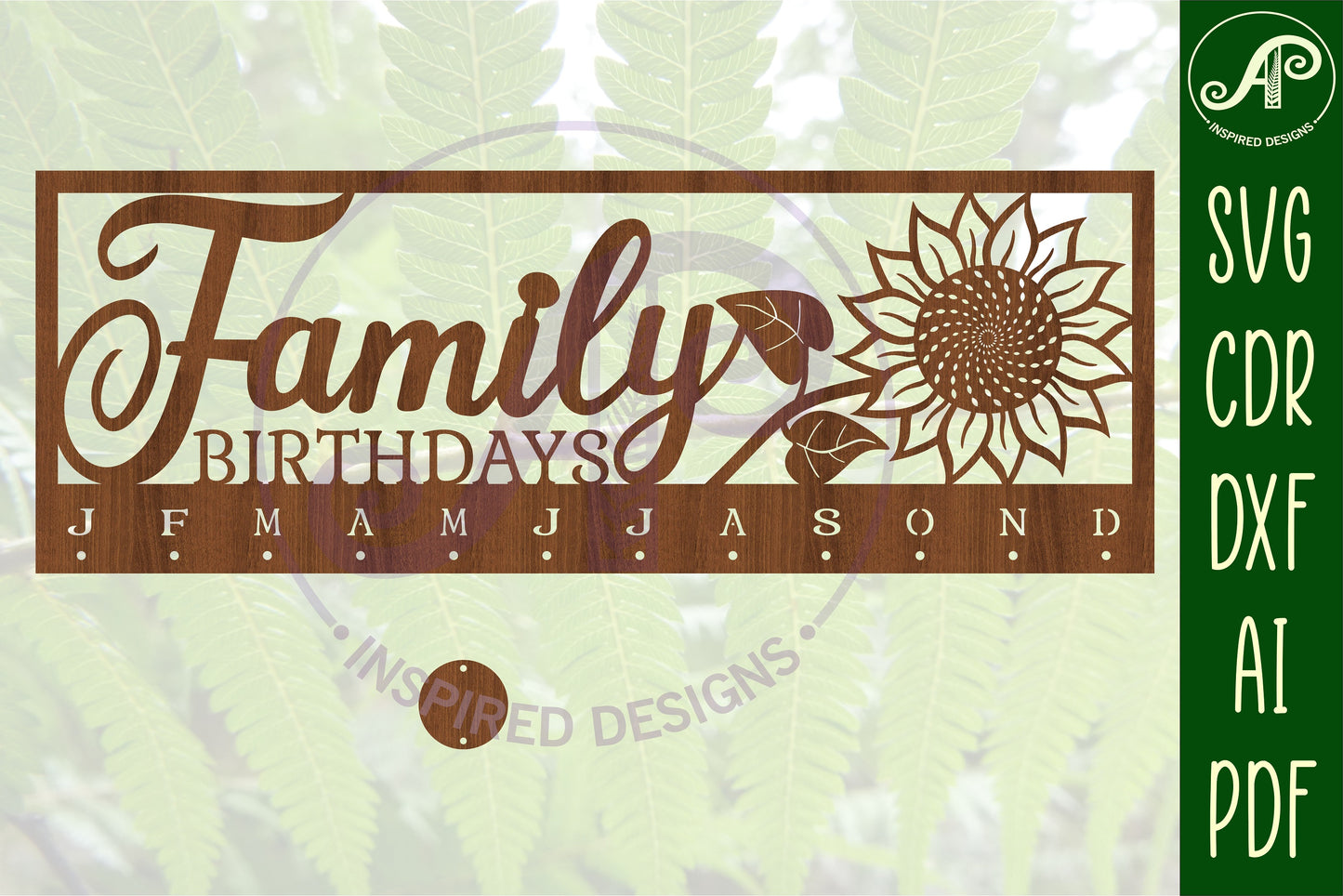 Family birthday calendar sunflower design  SVG / DXF / AI / PDF / CDR