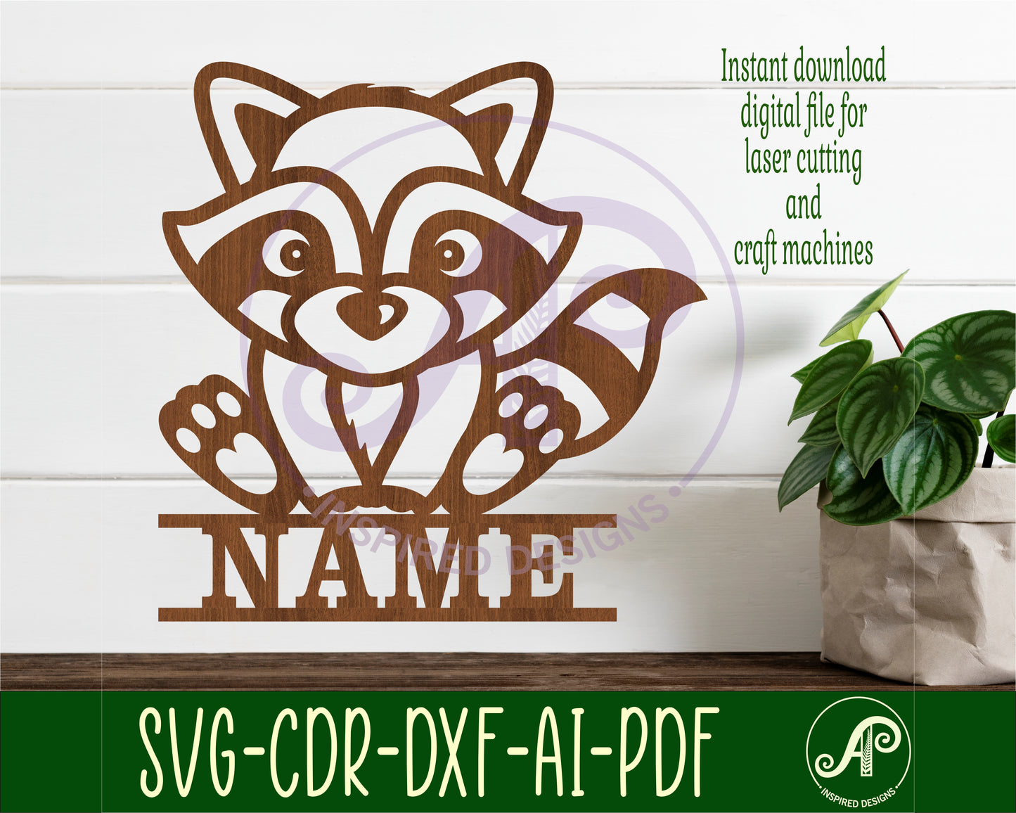 Cute Raccoon shape name sign SVG / DXF / AI / PDF / CDR