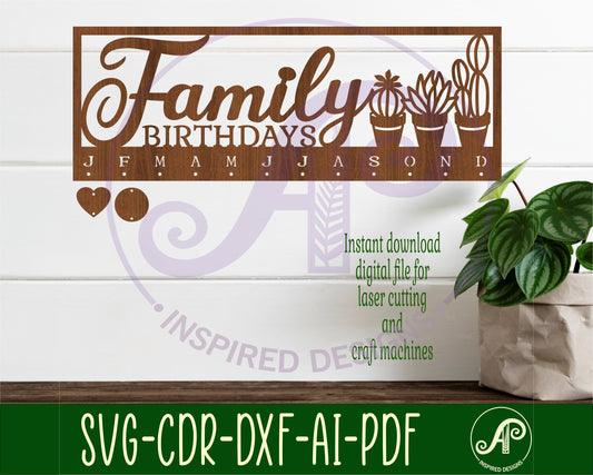 Family birthday calendar succulents design  SVG / DXF / AI / PDF / CDR