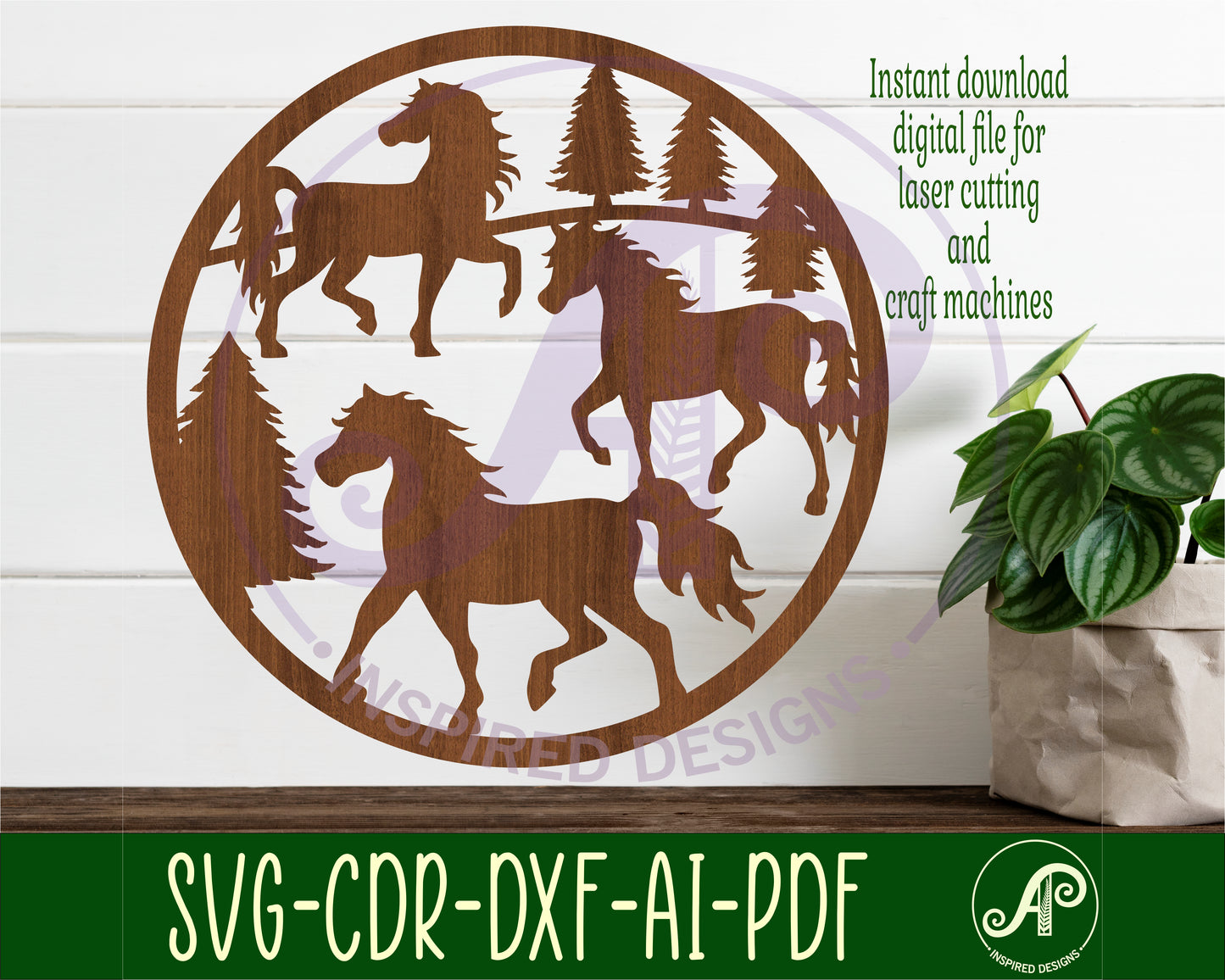 Wild horses wall sign design SVG / DXF / AI / PDF / CDR