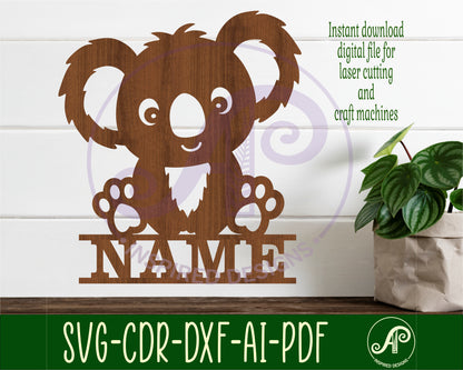 Koala shape name sign SVG / DXF / AI / PDF / CDR