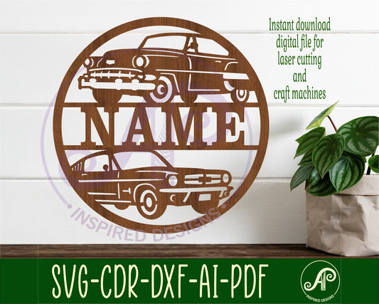 Classic cars name wall sign. SVG / DXF / AI / PDF / CDR