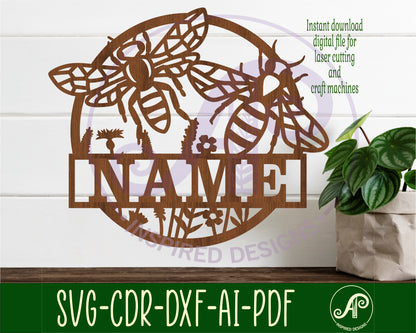 Detailed bees name wall sign. SVG / DXF / AI / PDF / CDR