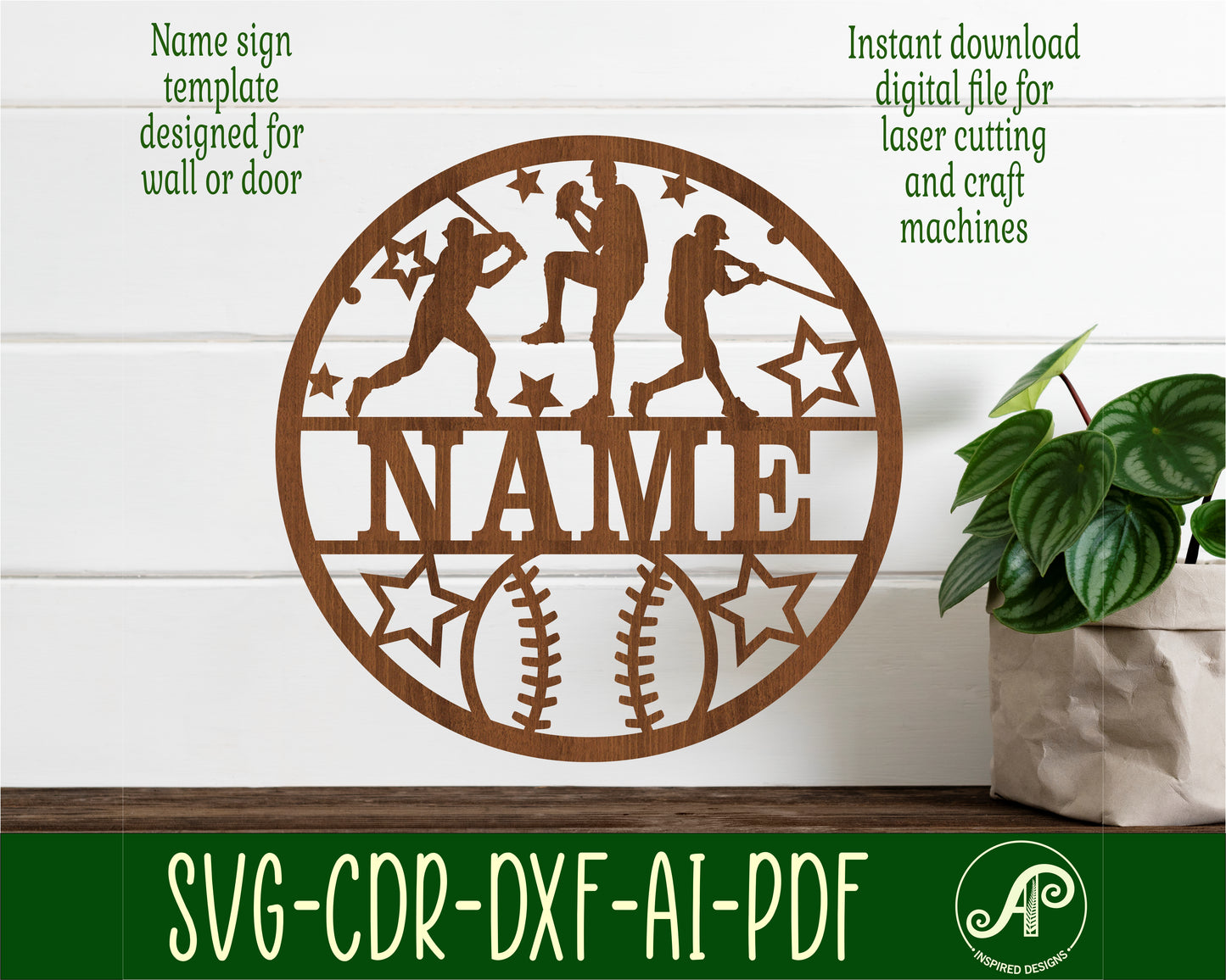 Baseball male name wall sign. SVG / DXF / AI / PDF / CDR