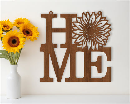 Home word with sunflower wall sign design SVG / DXF / AI / PDF / CDR