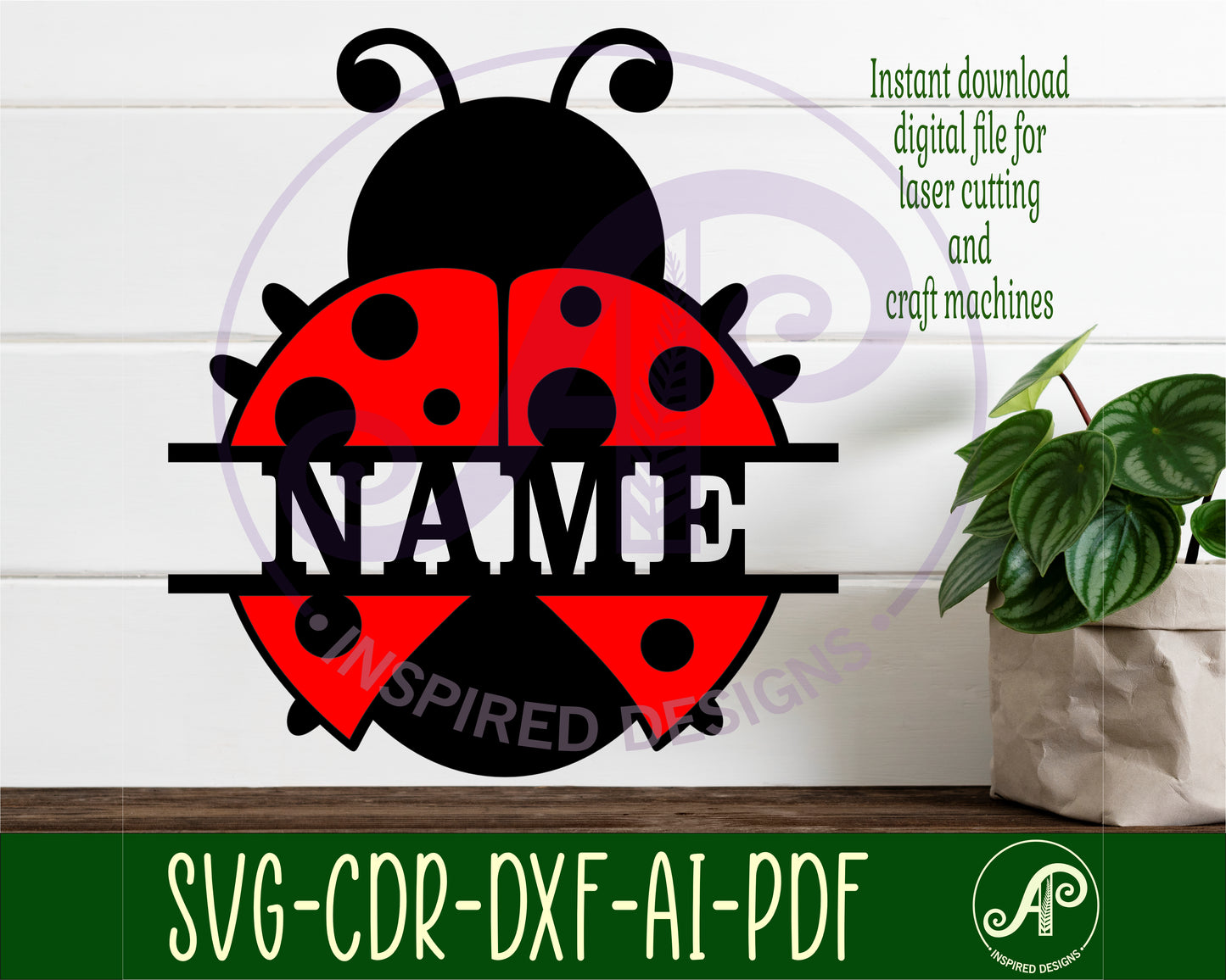 Ladybug two layer shape name sign SVG / DXF / AI / PDF / CDR