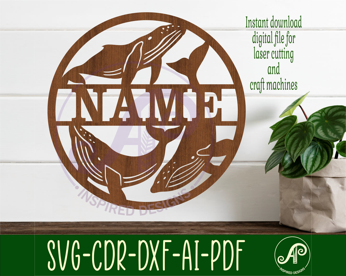 Whales name wall sign. SVG / DXF / AI / PDF / CDR