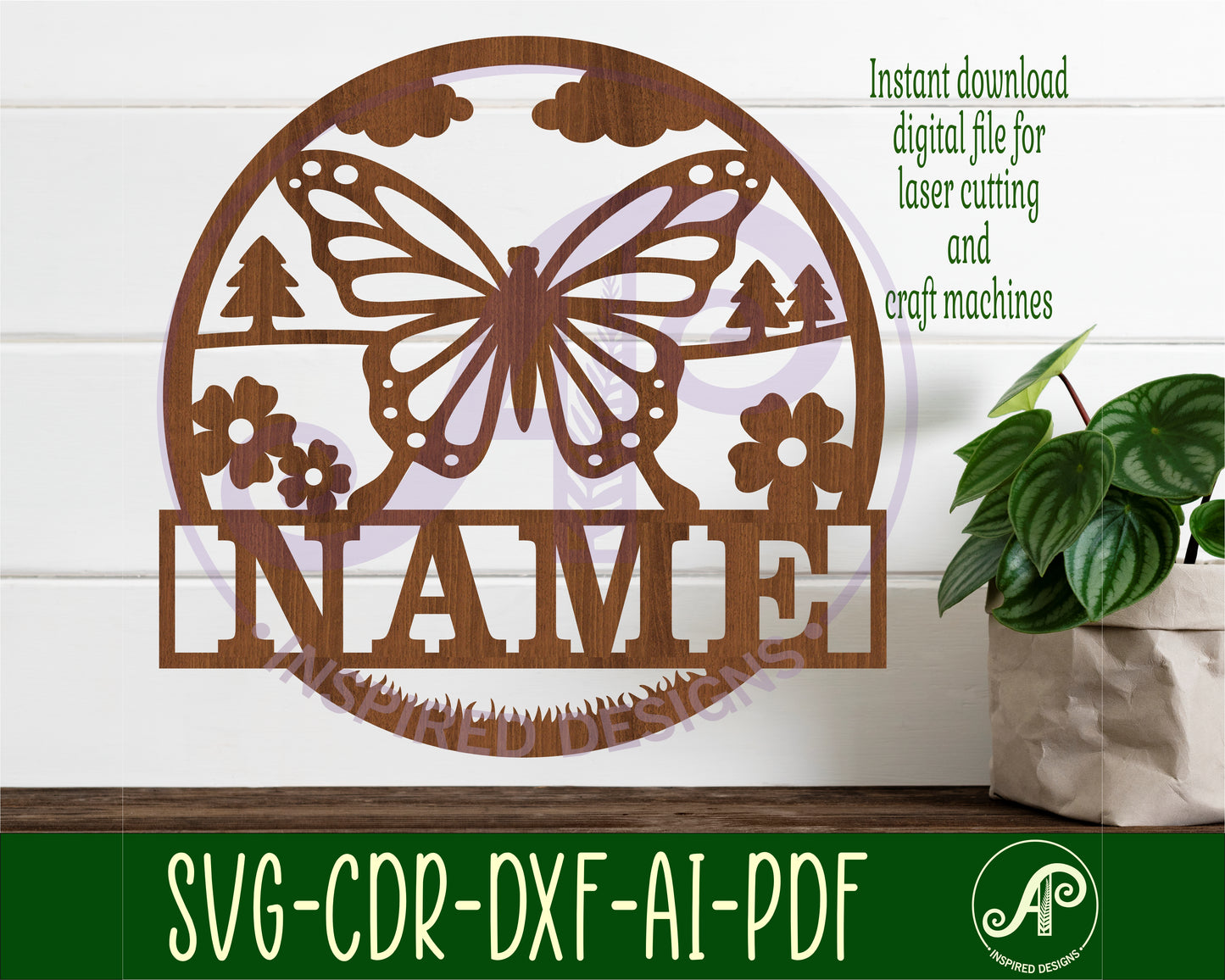 Butterfly name wall sign. SVG / DXF / AI / PDF / CDR