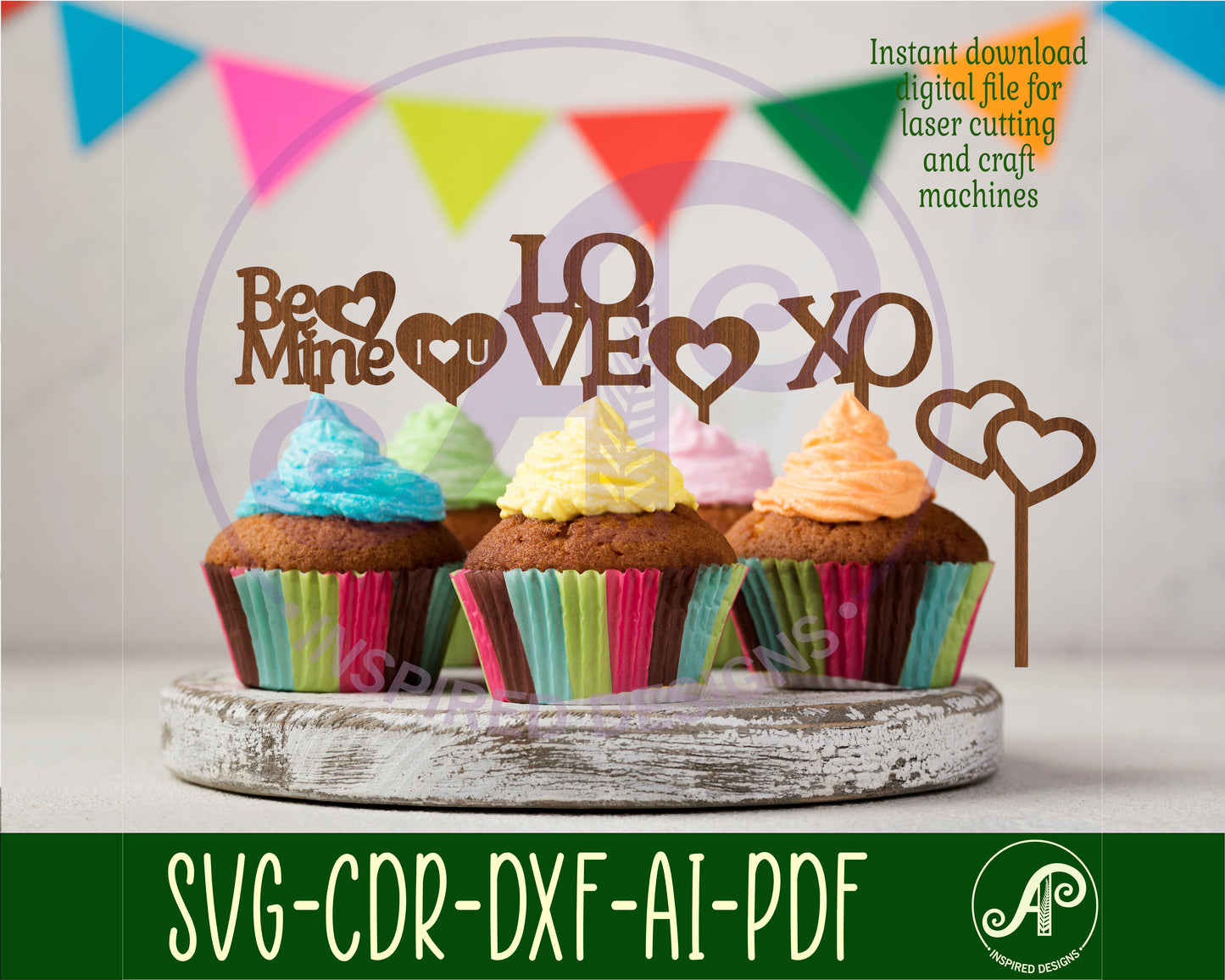 Valentines cupcake topper design SVG / DXF / AI / PDF / CDR