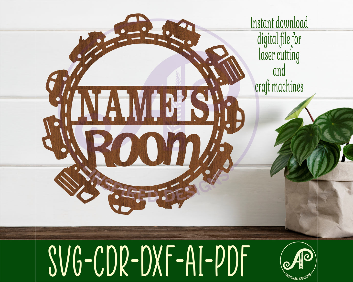 Cute car wreath shape name sign design 2 SVG / DXF / AI / PDF / CDR