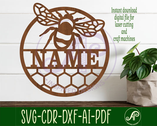 Detailed Bee name wall sign. SVG / DXF / AI / PDF / CDR