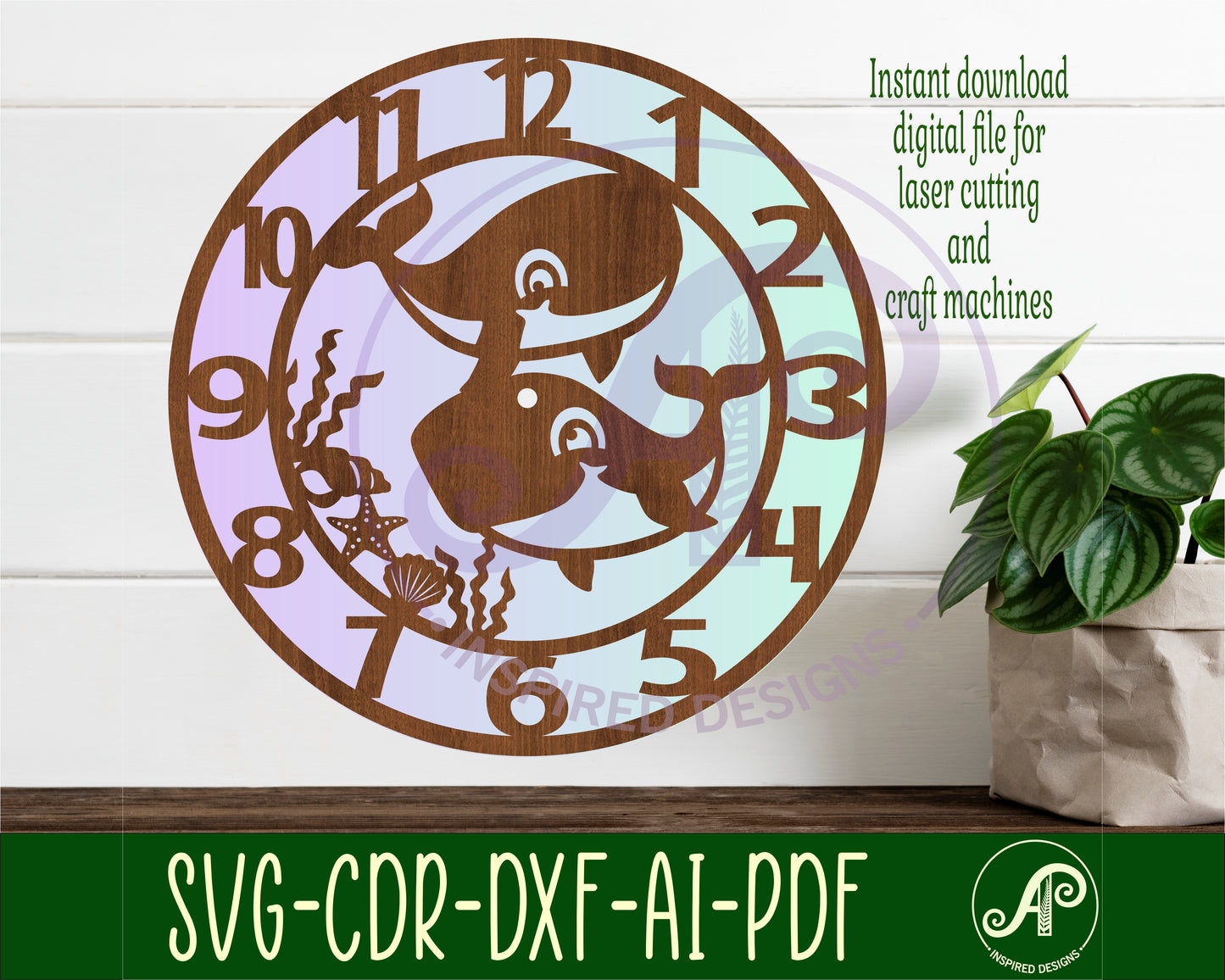 Cute Whale clock template design