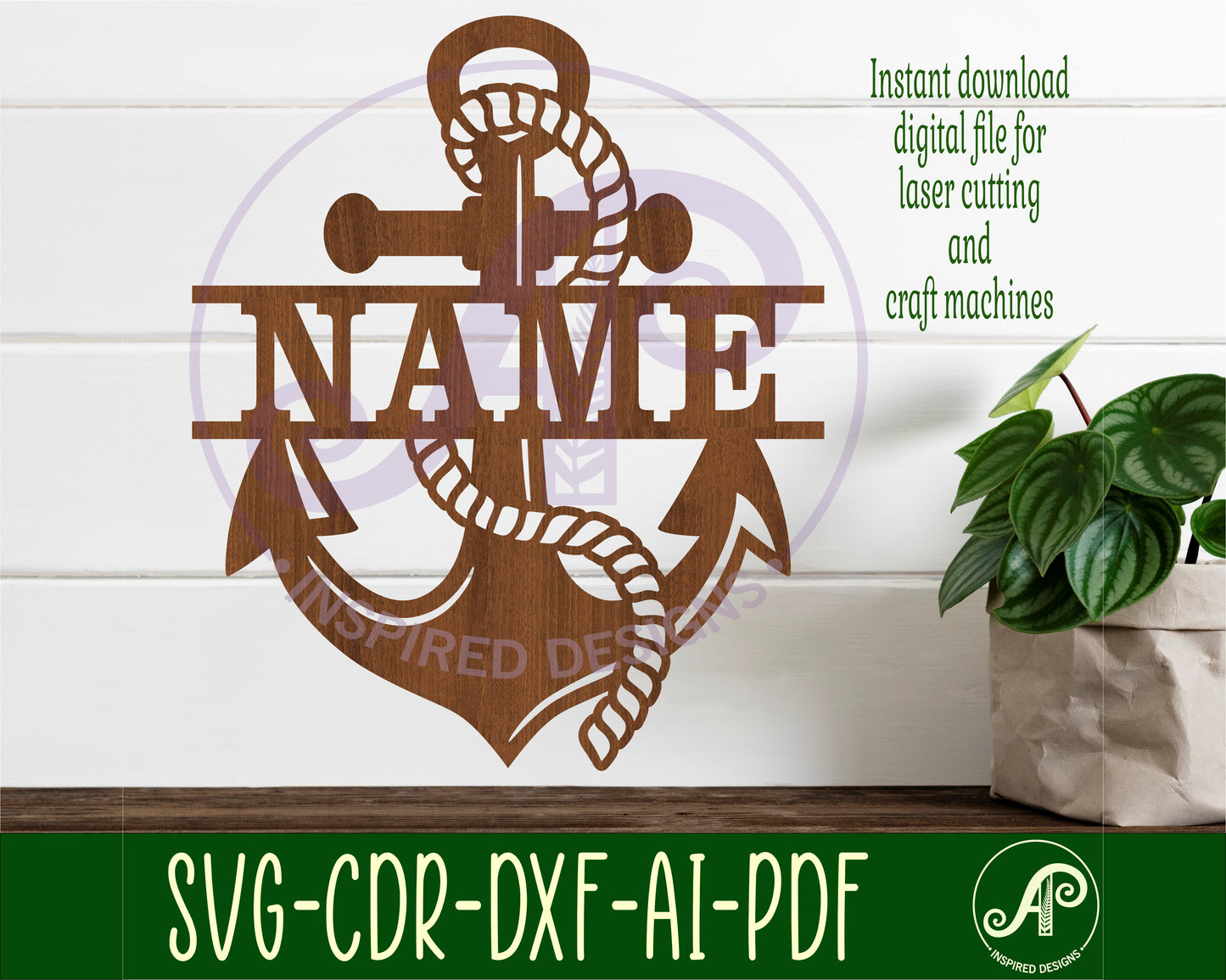 Anchor two layer shape name sign design 2 SVG / DXF / AI / PDF / CDR