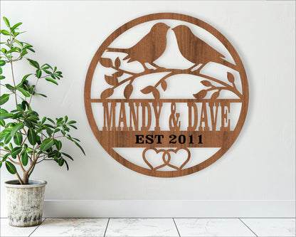 Love birds anniversary name wall sign. SVG / DXF / AI / PDF / CDR