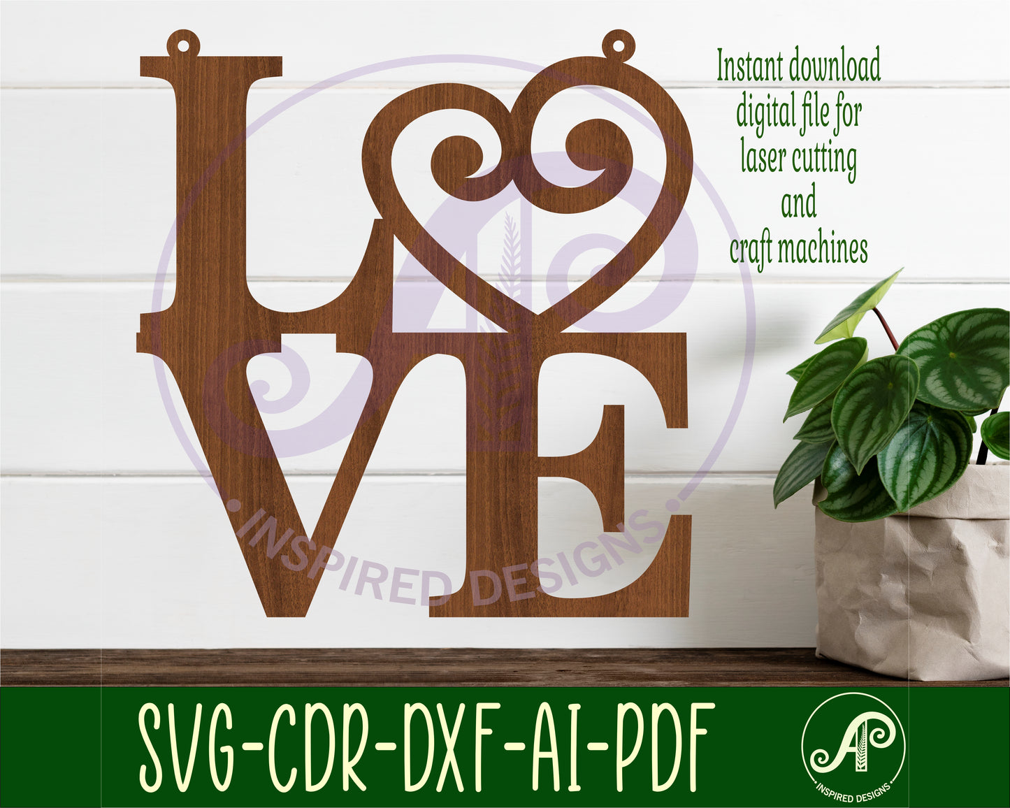 Love with swirl heart wall sign design SVG / DXF / AI / PDF / CDR