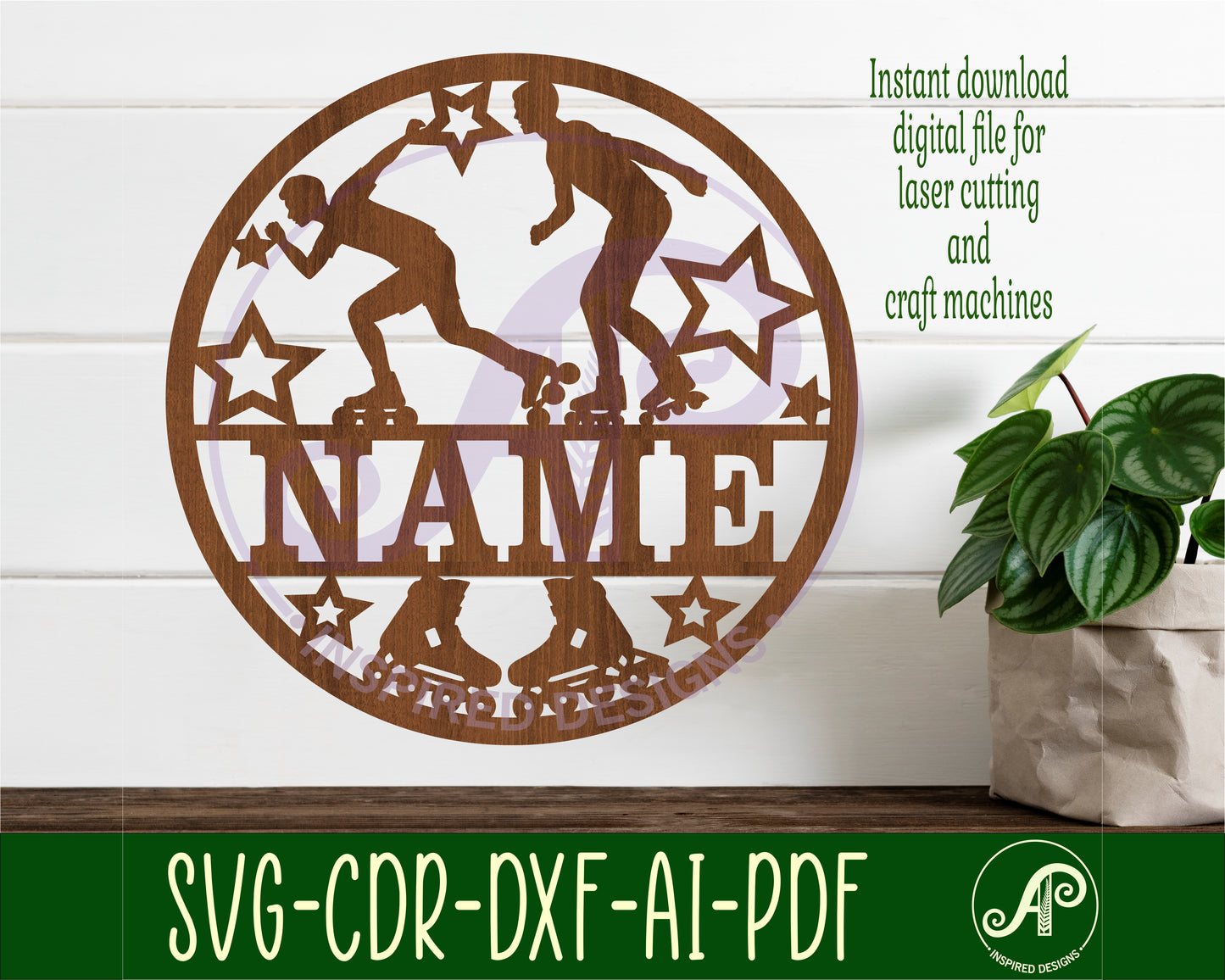 Inline skater male name wall sign. SVG / DXF / AI / PDF / CDR