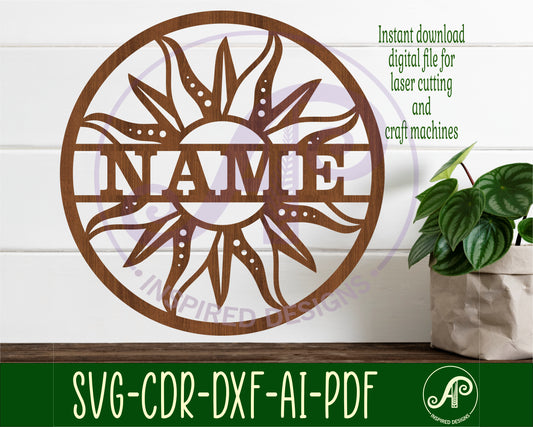 Sun name wall sign. SVG / DXF / AI / PDF / CDR