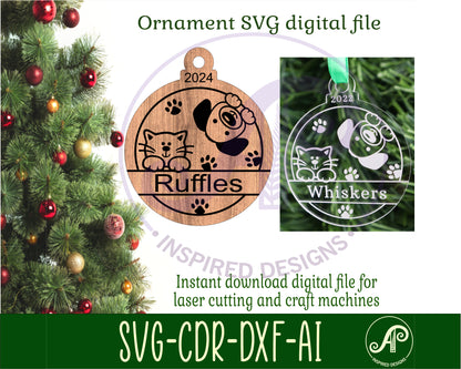 Cat and Dog engraved ornament design SVG / DXF / AI