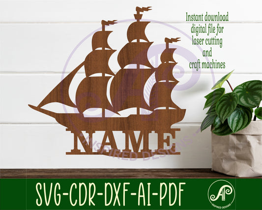 Sailing ship shape name sign SVG / DXF / AI / PDF / CDR