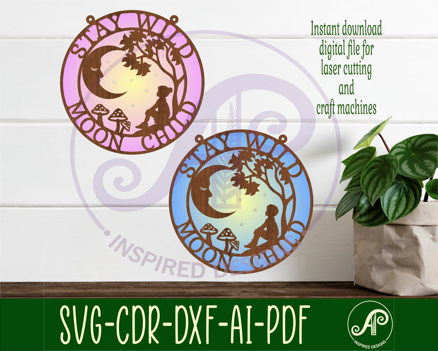 Stay wild moon child wall sign design SVG / DXF / AI / PDF / CDR