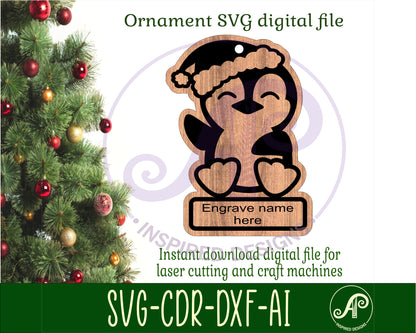 Penguin engraved ornament design SVG / DXF / AI