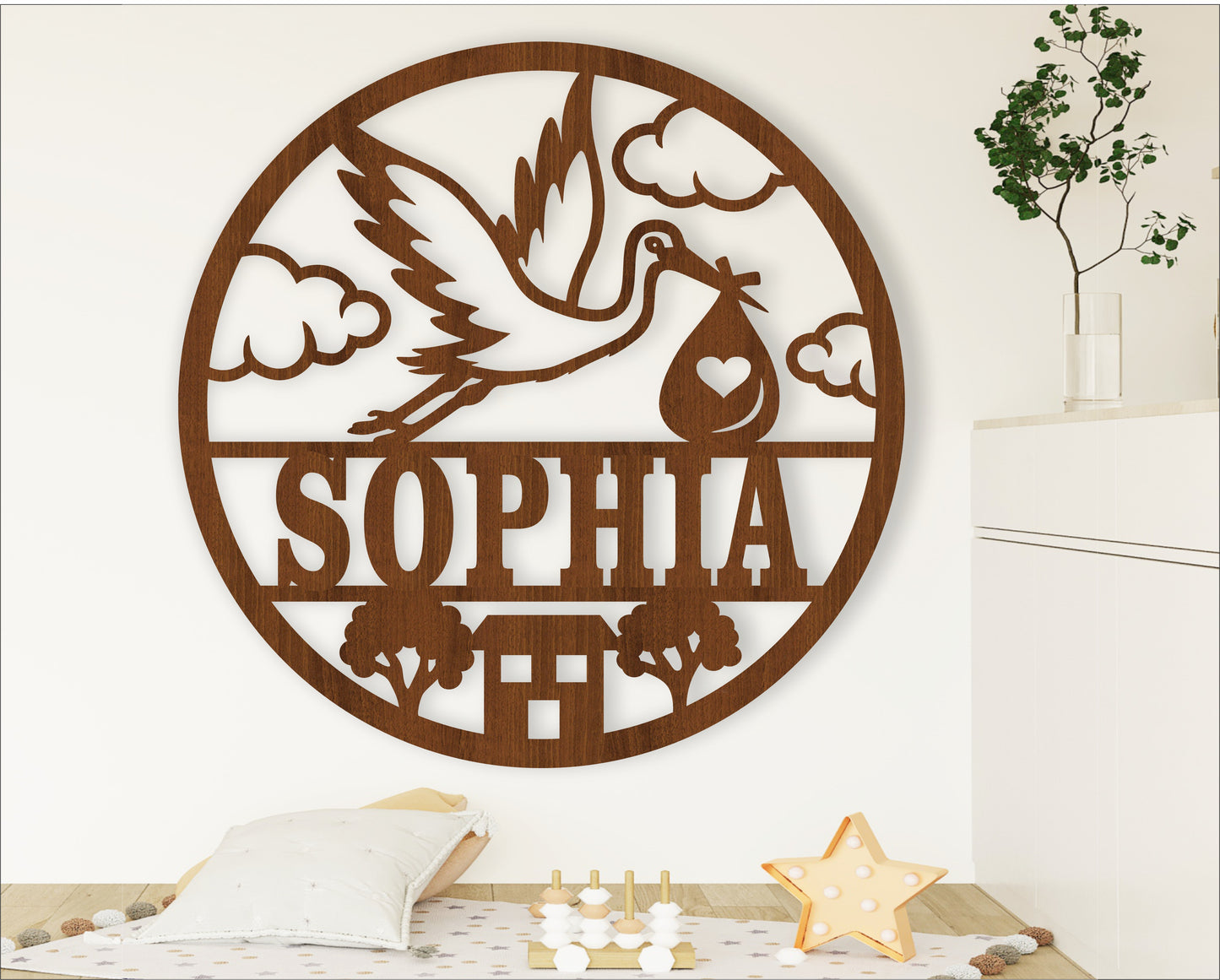 Stork bird name wall sign. SVG / DXF / AI / PDF / CDR