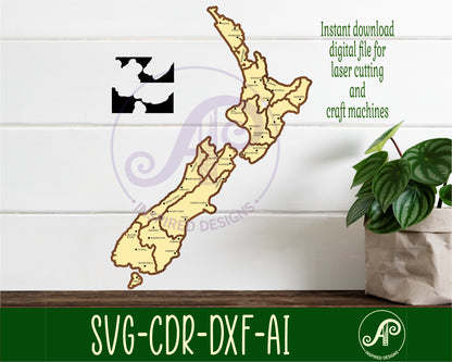 regions two layer NZ outline wall sign design SVG / DXF / AI / PDF / CDR