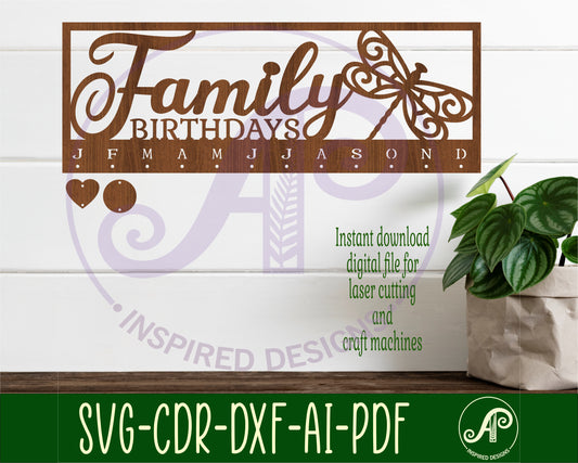 Family birthday calendar dragonfly design  SVG / DXF / AI / PDF / CDR