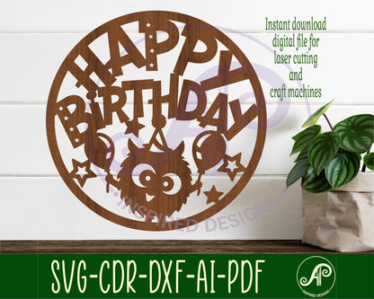 Happy birthday monster wall sign design SVG / DXF / AI / PDF / CDR