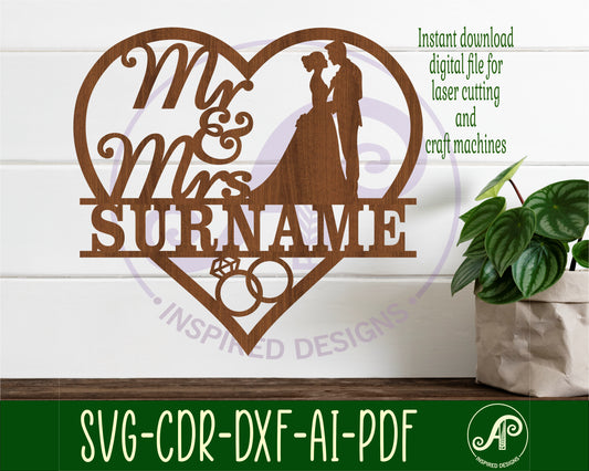 Mr and Mrs Bride and Groom design 1 name sign SVG / DXF / AI / PDF / CDR