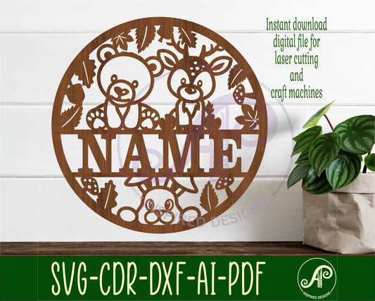 Cute bear and deer name wall sign. SVG / DXF / AI / PDF / CDR